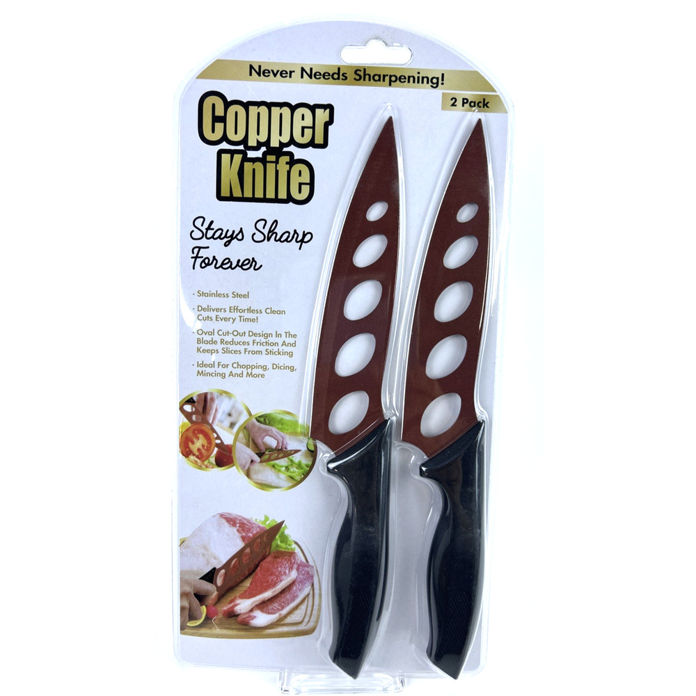 Copper Knife 2 pack, Stainless Steel Copper Coating Stays Sharp Forever by Tenko